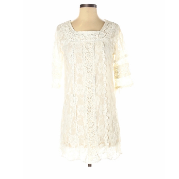 Fancy Qube Ivory Lace Embroidered Shift Dress - Picture 2 of 8